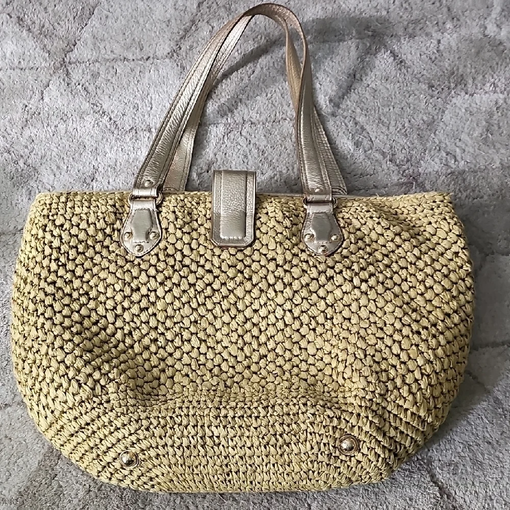 Michael Kors Medium Leather Trimmed Raffia Tote